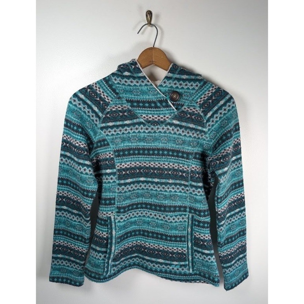 Koppen Fair Isle Sherpa Lined Hoodie Size Medium Nordic Pullover Chunky Winter